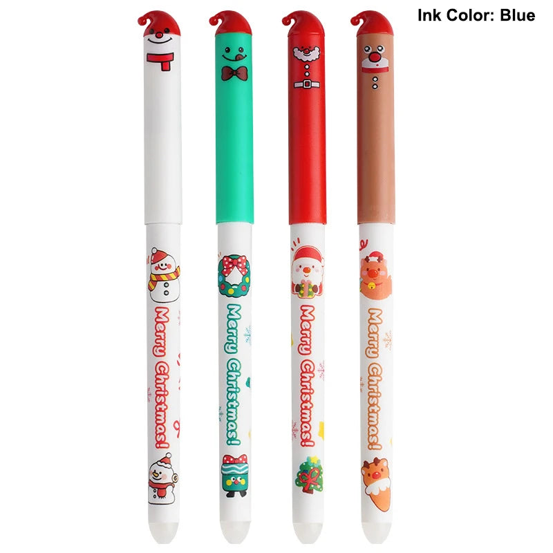Bolígrafo de gel borrable, 0,5 mm, tinta azul y negra, dibujos animados, Halloween, Navidad, bolígrafos para firma, útiles escolares, regalos para estudiantes, 4 piezas