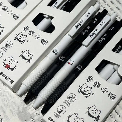 Bolígrafos Kawaii de 4 piezas, papelería estética, bonitos bolígrafos de gatito de la suerte, tinta negra, suministros escolares, juego de bolígrafos para regreso a la escuela