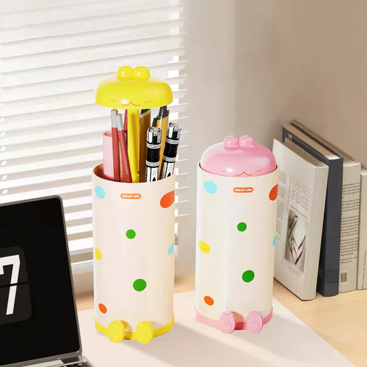 Soporte para bolígrafos para escritorio, un solo toque para abrir, organizador de escritorio, soporte para brochas de maquillaje para escuela, hogar, oficina