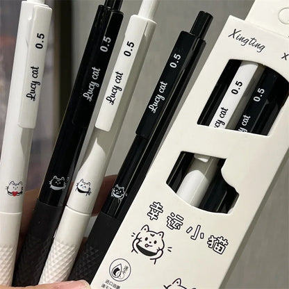Bolígrafos Kawaii de 4 piezas, papelería estética, bonitos bolígrafos de gatito de la suerte, tinta negra, suministros escolares, juego de bolígrafos para regreso a la escuela