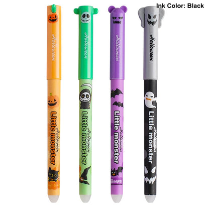 Bolígrafo de gel borrable, 0,5 mm, tinta azul y negra, dibujos animados, Halloween, Navidad, bolígrafos para firma, útiles escolares, regalos para estudiantes, 4 piezas