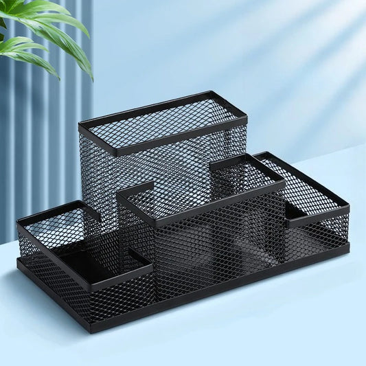 Organizador de escritorio de malla negra, portalápices multifuncionales, papelería de escritorio Simple, desordenador rápido para suministros de oficina