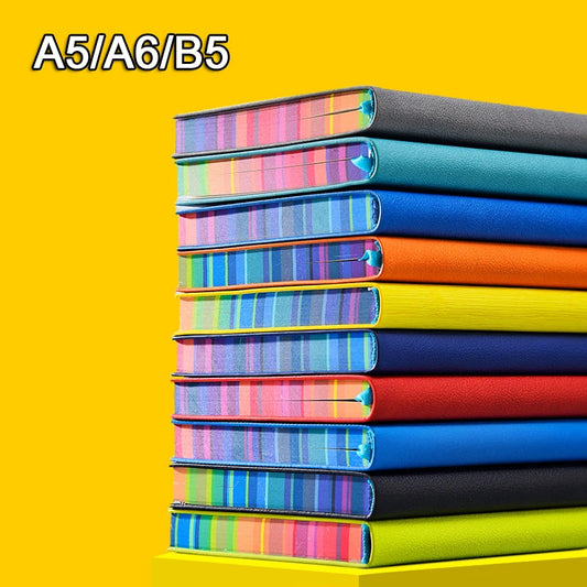 Cuaderno de cuero A6/A5/B5 con bordes de colores, papeles forrados, diario, Bloc de notas, planificador de notas, portátil, elegante, cuadernos de oficina