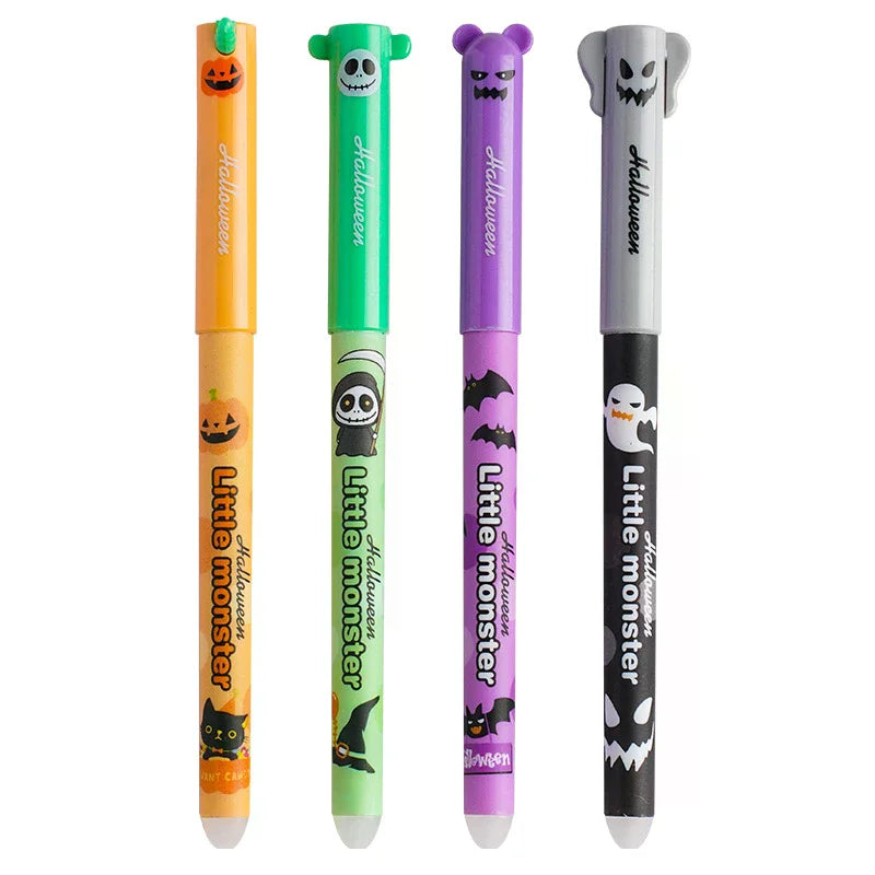 Bolígrafo de gel borrable, 0,5 mm, tinta azul y negra, dibujos animados, Halloween, Navidad, bolígrafos para firma, útiles escolares, regalos para estudiantes, 4 piezas