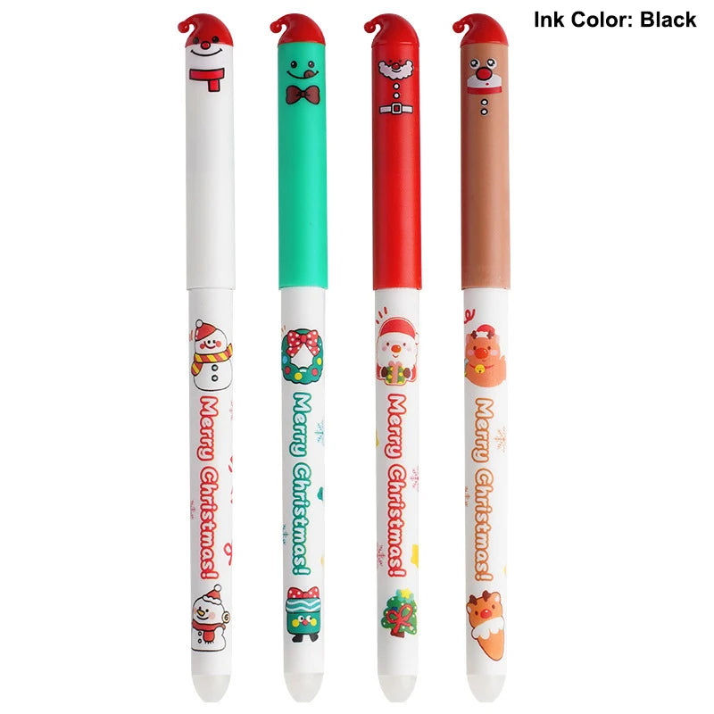 Bolígrafo de gel borrable, 0,5 mm, tinta azul y negra, dibujos animados, Halloween, Navidad, bolígrafos para firma, útiles escolares, regalos para estudiantes, 4 piezas