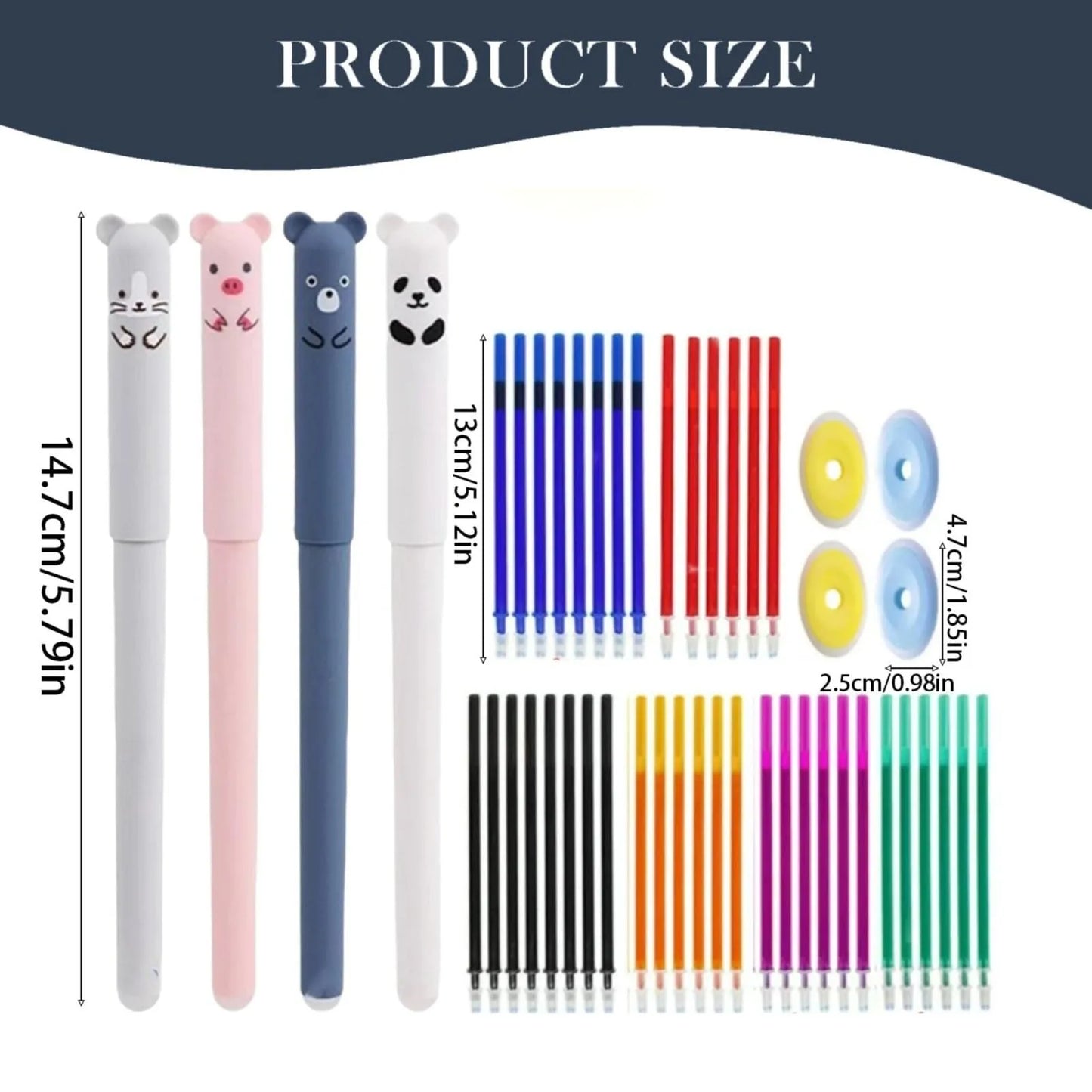 Bolígrafo de Gel borrable, bolígrafo de Gel térmico de fácil frotar, juego de borrador de dibujos animados bonito con borrador sin residuos, punta de bolígrafo de 0,5mm, 20ml, varias opciones de juegos