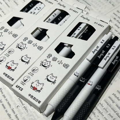 Bolígrafos Kawaii de 4 piezas, papelería estética, bonitos bolígrafos de gatito de la suerte, tinta negra, suministros escolares, juego de bolígrafos para regreso a la escuela