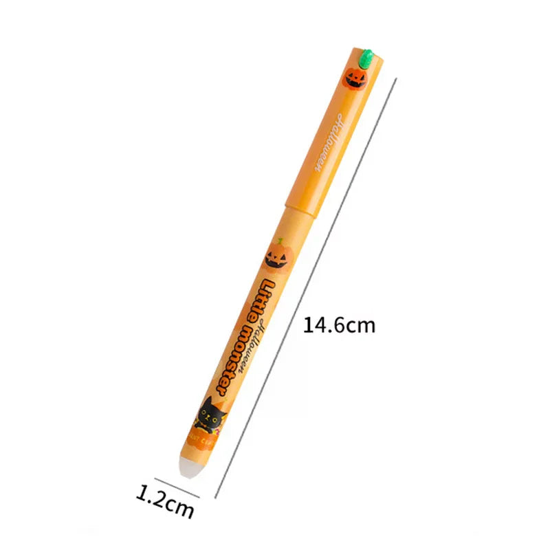 Bolígrafo de gel borrable, 0,5 mm, tinta azul y negra, dibujos animados, Halloween, Navidad, bolígrafos para firma, útiles escolares, regalos para estudiantes, 4 piezas